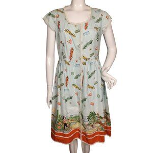 NOVELTY Dress, 10, Blue, Cars/Highway Signs, License plates, Lace trim, Buttons